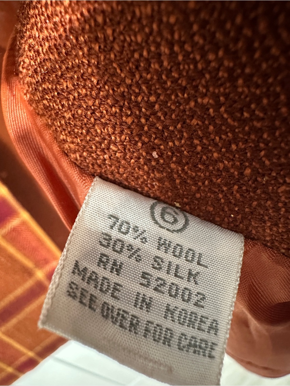 Liz Claiborne Vintage Wool & Silk Blend Burnt Orange and Mustard Plaid Blazer - Picture 6 of 8